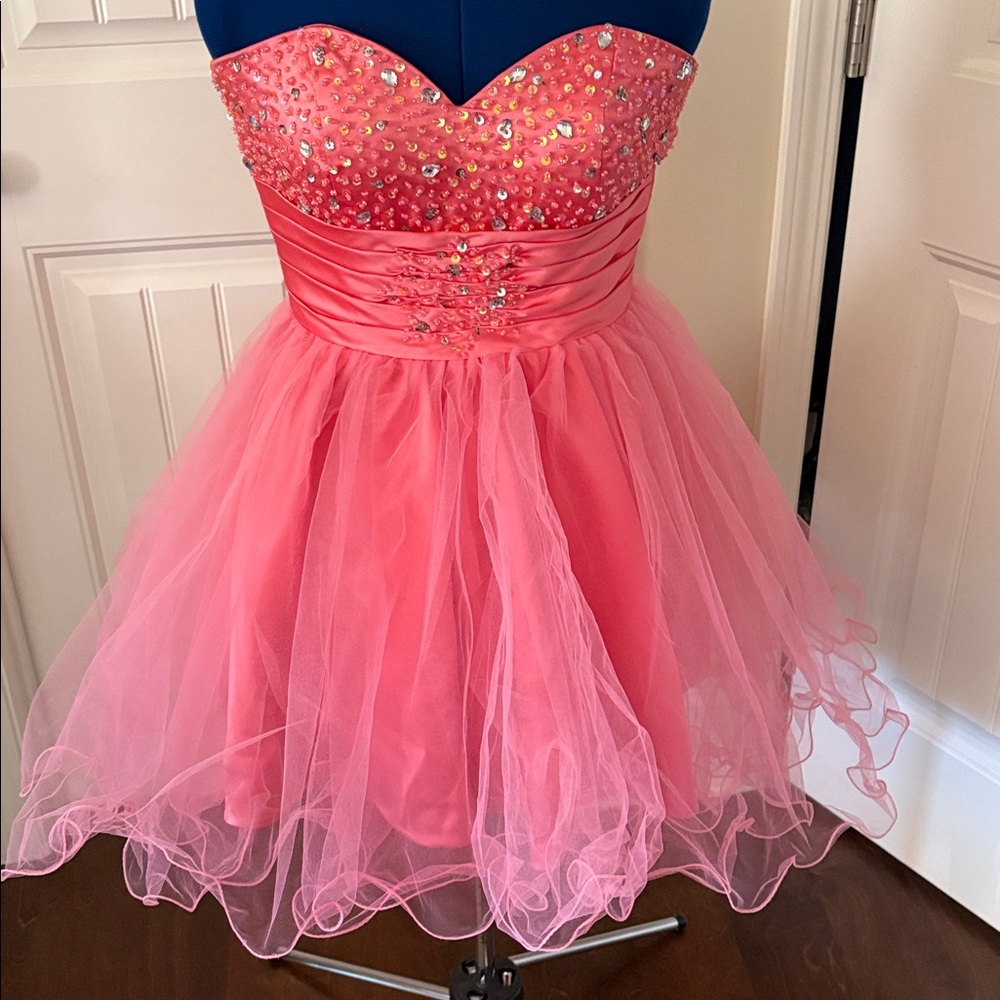 NWOT JJs House Coral Dress with Sparkling Bodice